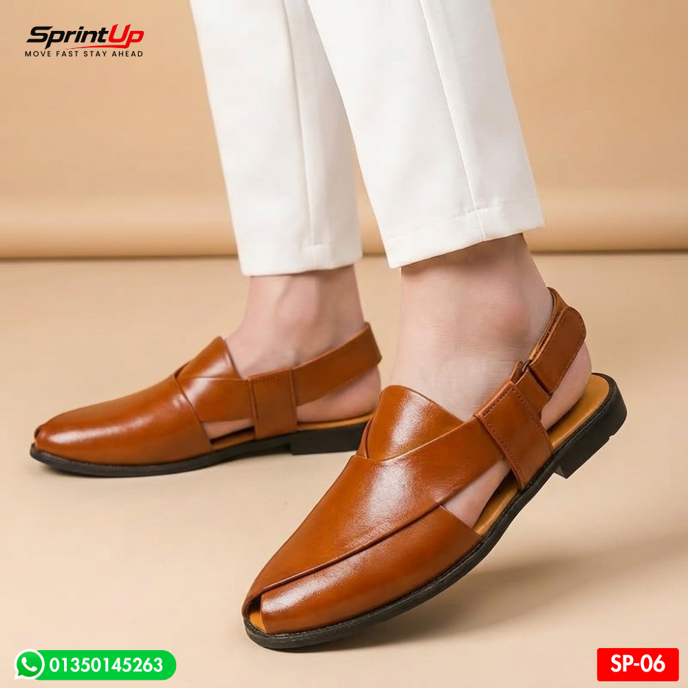 100% Original Leather Premium Quality Men’s Kabli Shoe SP-06 BROWN